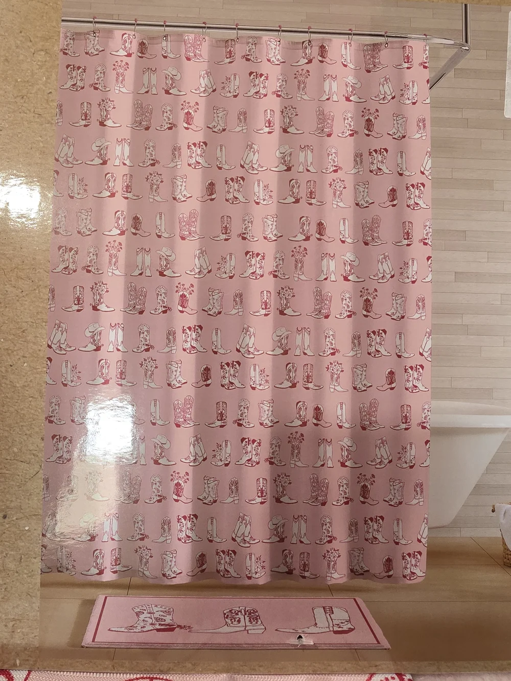 Wrangler Pink Western Boot Bath Rug & Shower Curtain Set